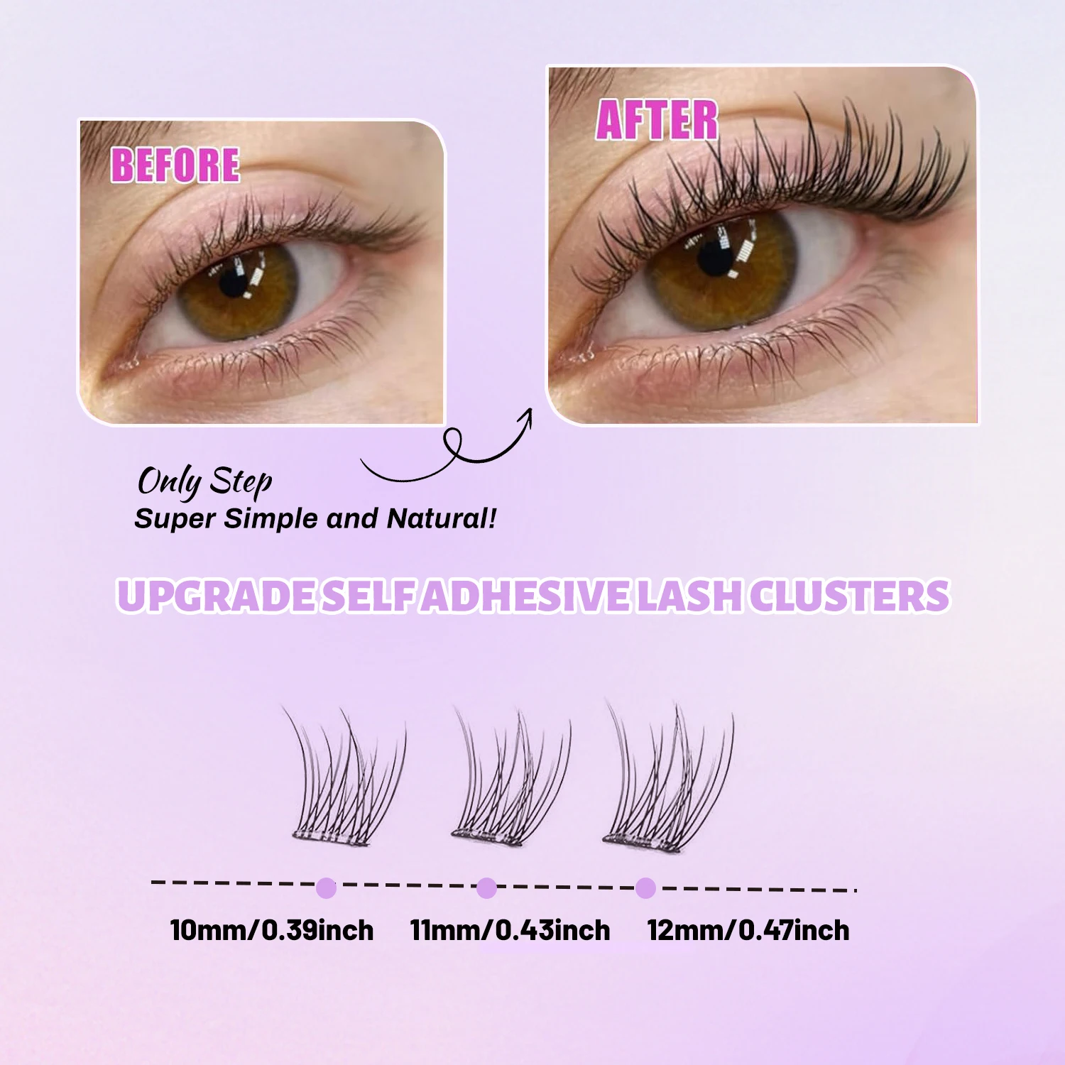 رموش ذاتية اللصق، 180 قطعة من مجموعات الرموش ذاتية اللصق، مظهر طبيعي، وصلات رموش فردية مختلطة 10-12 مم، فائقة الالتصاق، مع ملاقط، مناسبة للمبتدئين