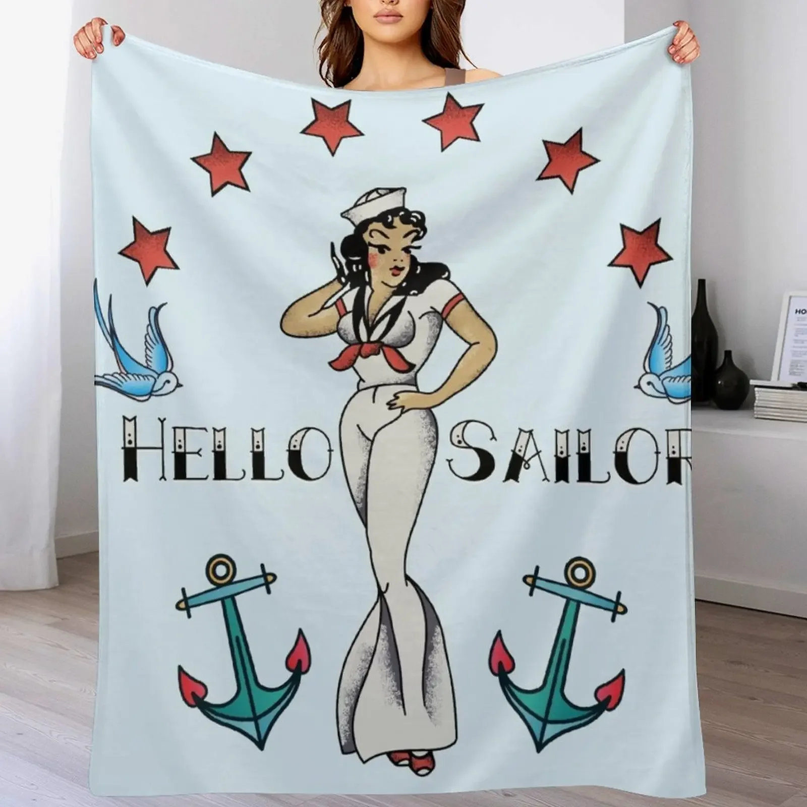 

Jerry Style Hello Sailor Vintage Pin Up Tattoo Throw Blanket Blankets For Baby Polar Bed Blankets