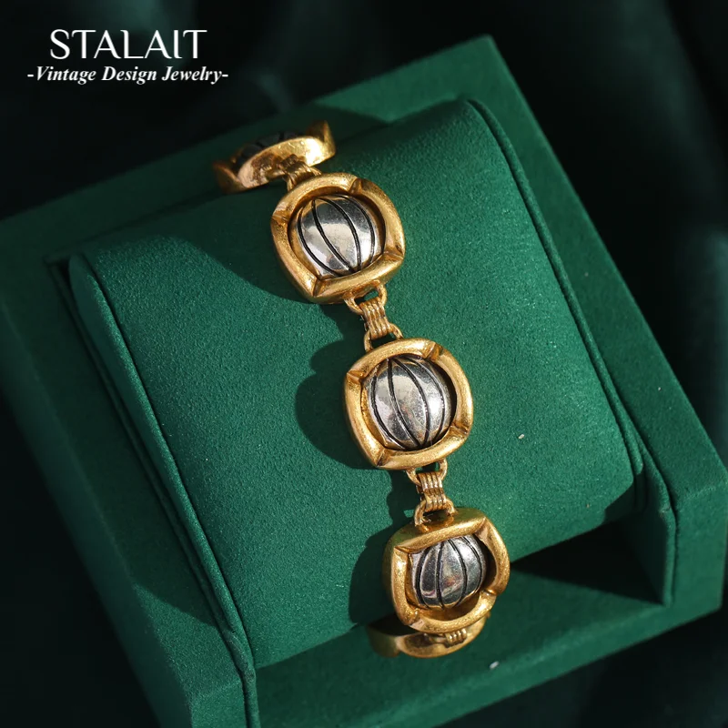 

Hot Air Balloon Vintage Woman Bracelet Wave Pattern Dual Two Tone Copper Gold Color Make Old Wrist Accessories OT Buckle New In