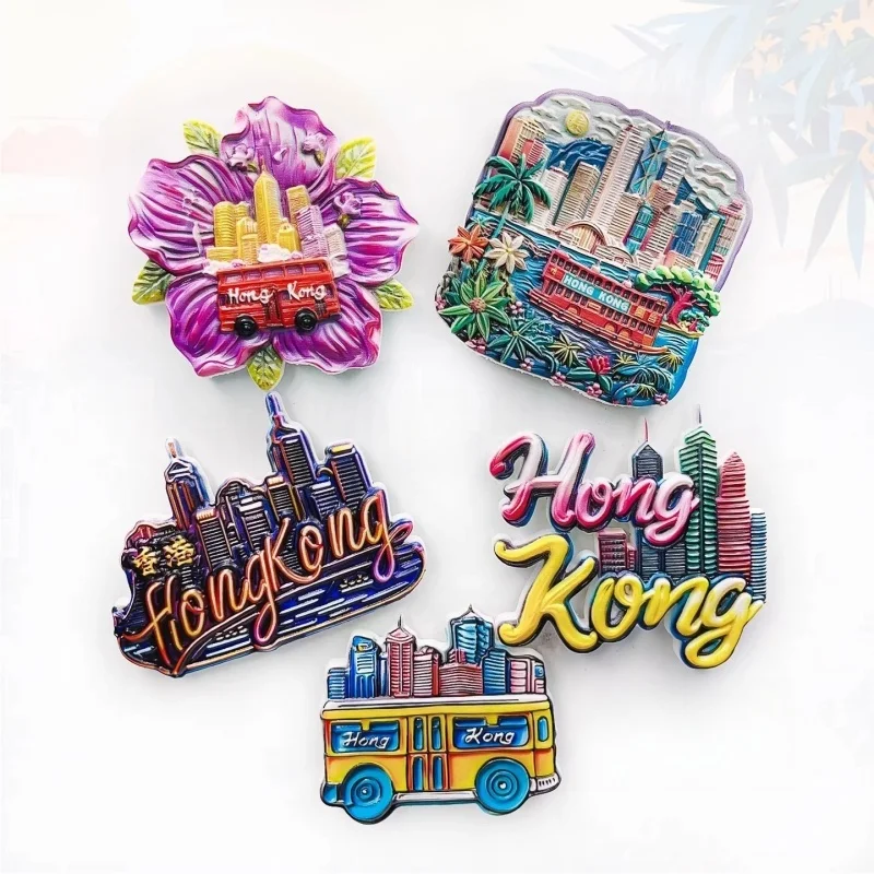 Hongkong 3D Fridge Magnets Chinese Tourism Souvenir UV Printing Resin Refrigerator Magnets Sticker Collection Gift Decoration