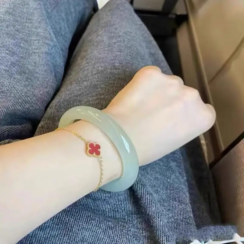 

Женский браслет из натурального синего и белого нефрита, толстые круглые ювелирные изделия из прозрачной воды Hetian