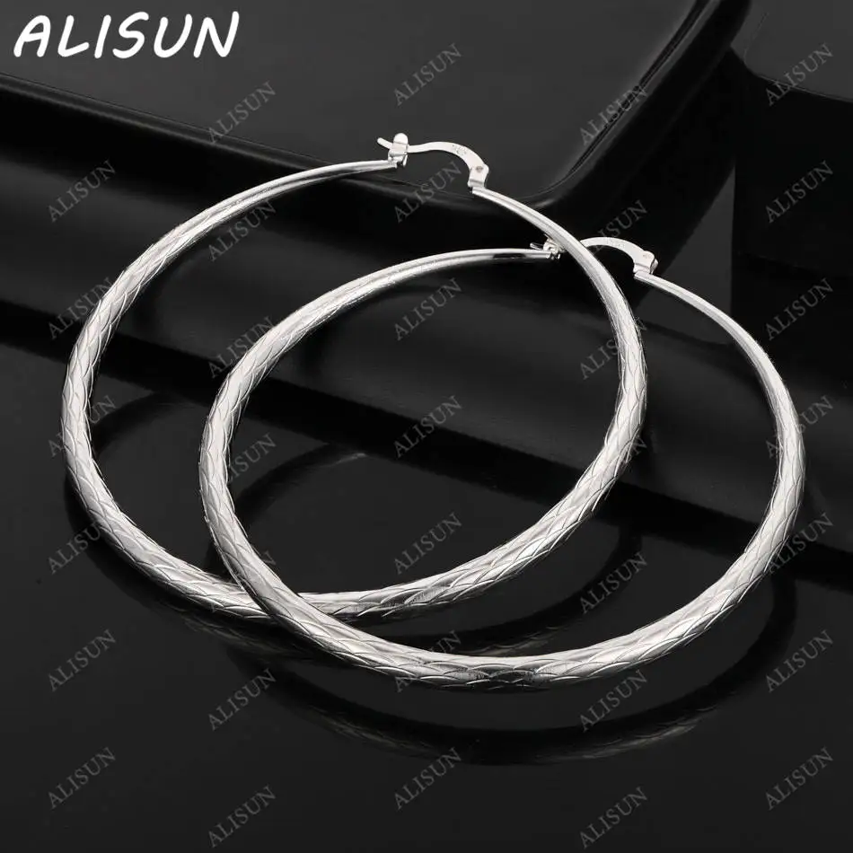

ALISUN 925 Sterling Silver 68mm Round Hoop Earrings For Women Fashion Jewelry Charm Grace Wedding Engagement Accessories