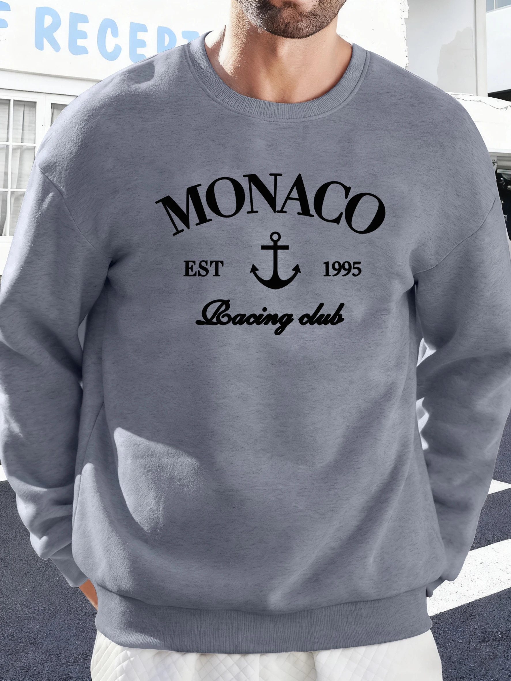 Monaco Est 1995 Druck Herren-Fleece-Sweatshirt, bequem, weich, Streetwear, lässig, Herbst-Hoodie, langärmelig, lockere Sportbekleidung