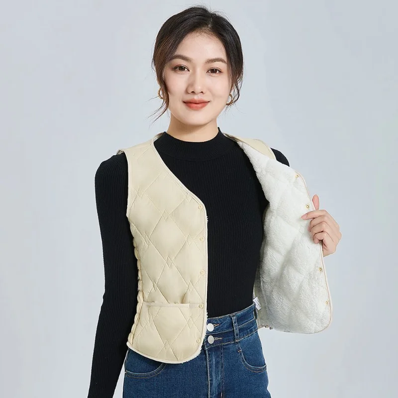 

Winter Down Cotton Vest for Women Plus Velvet Thickened 2025 New Lightweight Slim Short Warm Vest