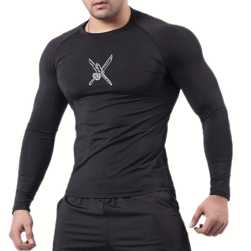 Graphic Long Sleeve Compression Shirts for Men Athletic Quick Dry Tops Gym Workout Running Undershirts Baselayers Rash Guard