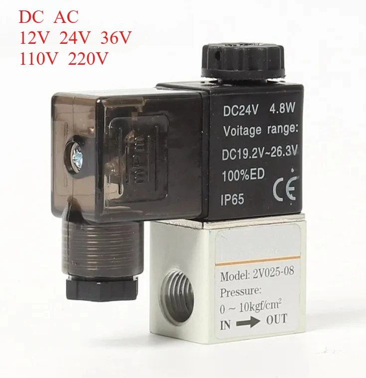 Air Solenoid Valves Normally Closed NC 2V025-08 Pneumatic Control Valve , 12V 24V 110V 220V 1/4