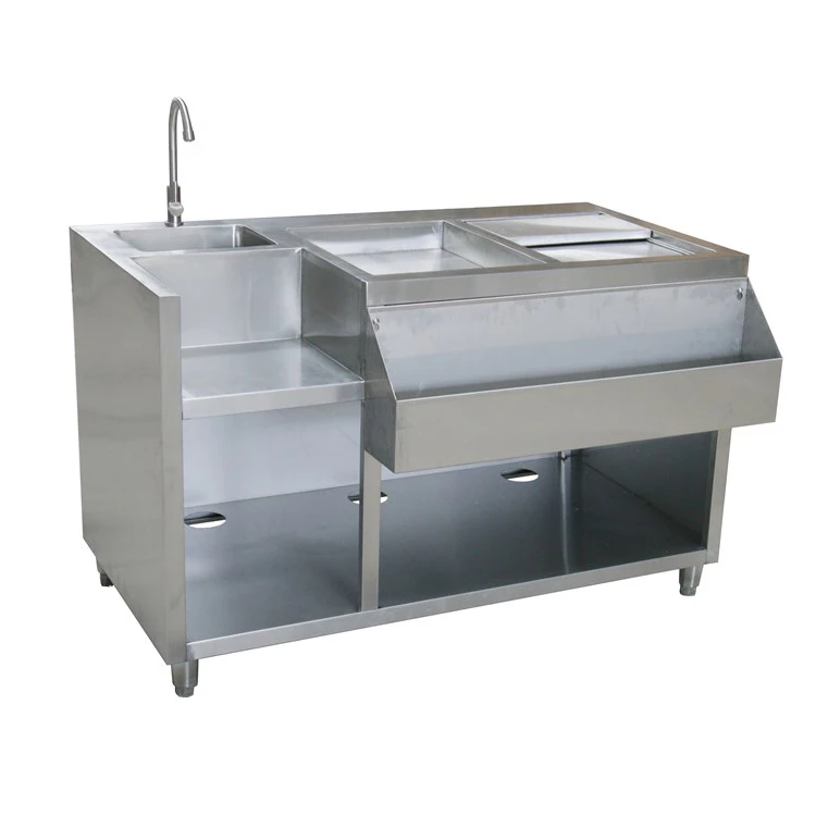 Custom Size Stainless Steel Bar Counter Design Factory/Restaurant Equipment Cocktail Station With Ice Storage Cabinet