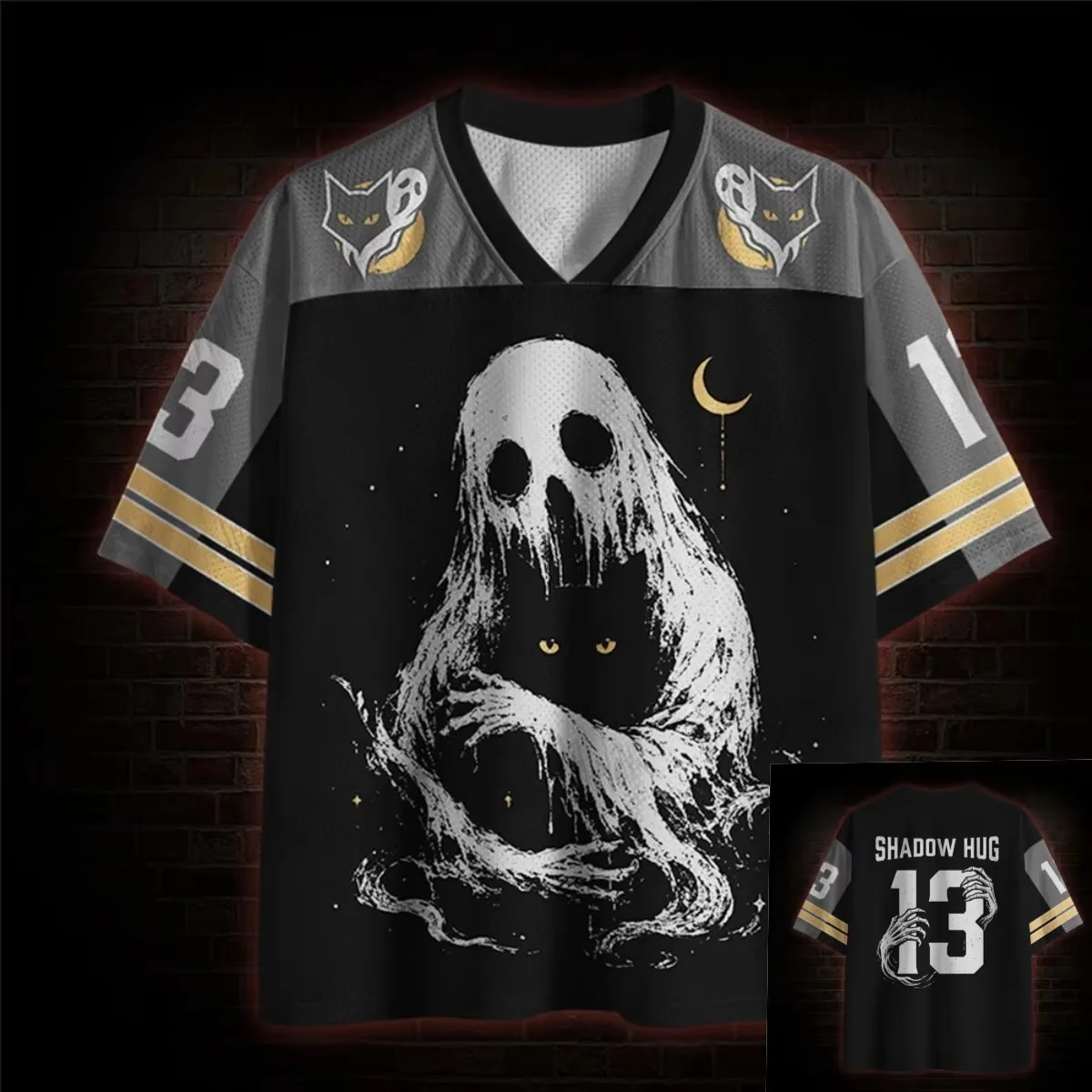 2026 Autumn Festival Street Gothic Black Retro Halloween Neutral V-neck Shirt, Weird Pumpkin Skull Print Breathable Casual