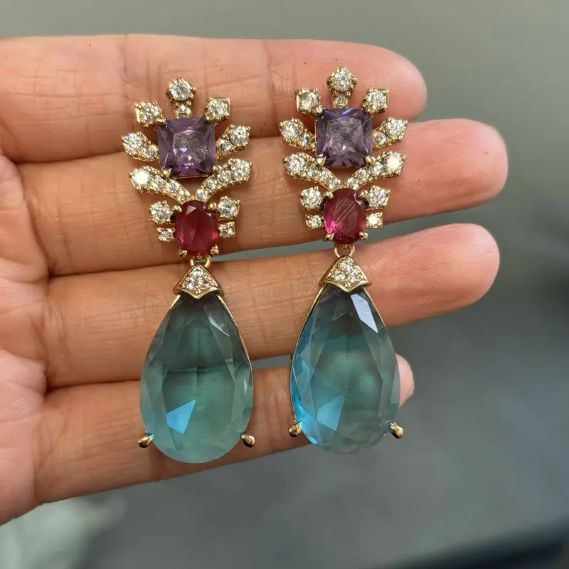 Bilincolor Mode Vintage Große Gelb Cubic Zirkon Ohrring für Frauen – Detail 24