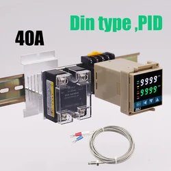 Come with 40A SSR and thermocouple Din type PID temperature controller multi input thermostat with SSR output and 1 alarm output