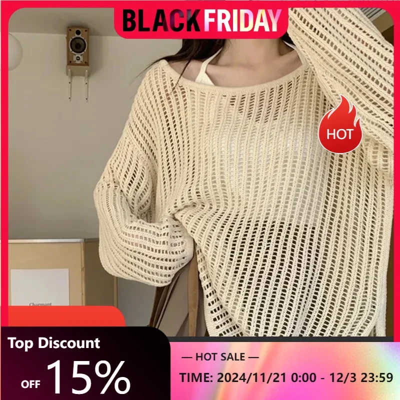 Korean Version Thin Hollow Long Sleeve Knitted Cardigan Women Spring Summer Design Niche Short Tops Loose Sexy