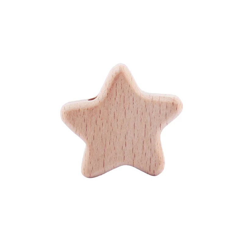 10Pcs Beech Wooden Beads Heart Star Shape Baby Teether Beads for DIY Necklace Pacifier Chain Crafts Jewelry Making