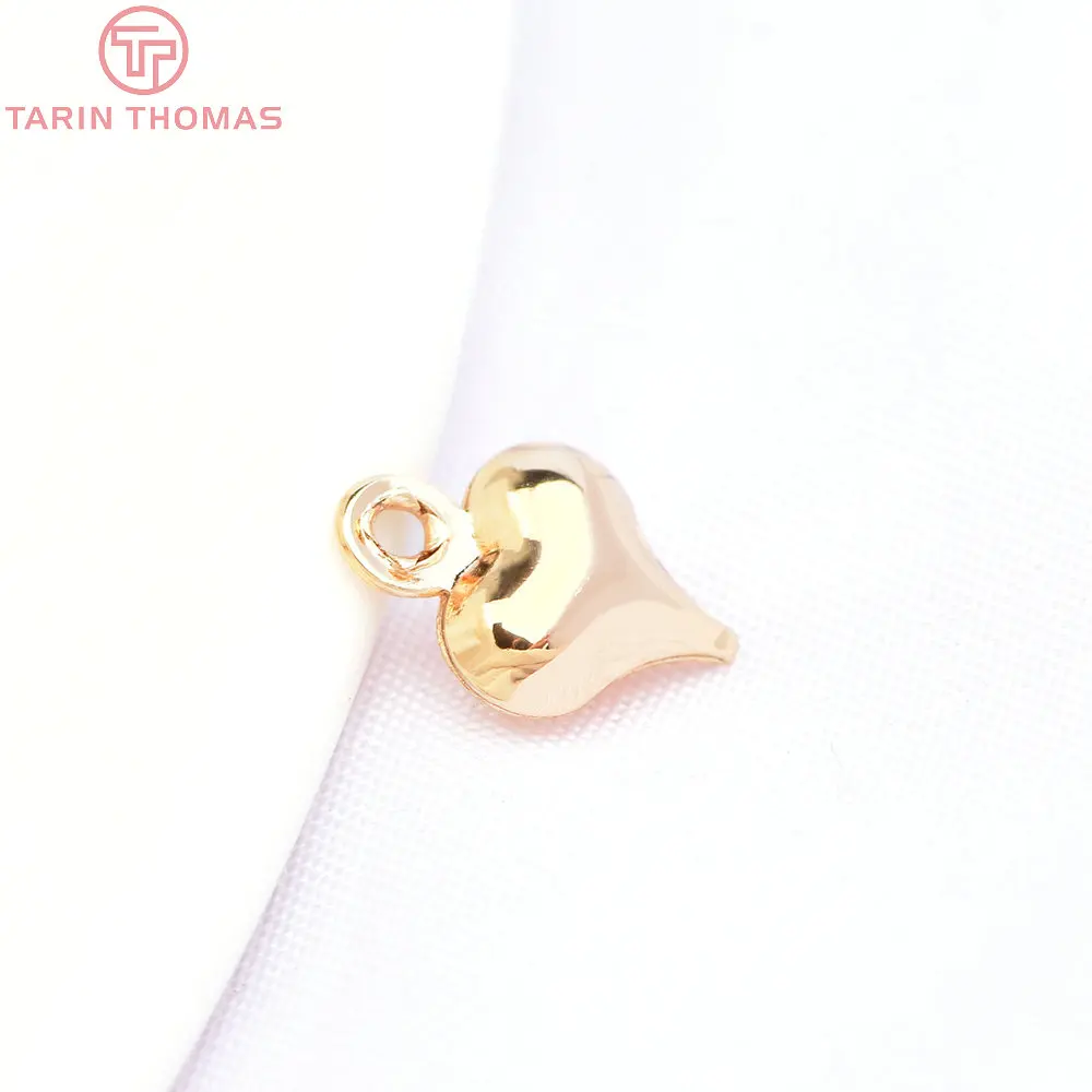 (1627)20PCS 6x8MM 24K Gold Color Plated Heart Pendant Charm for DIY Jewelry Making Finding Accessories