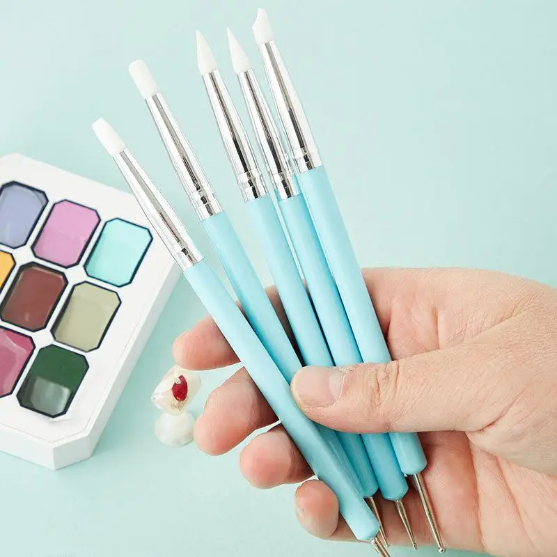1/10/15 Pcs/Set Dual Ended Rhinestone Nail Art Manicure Brush Silicone Pen Sculpture Pen/3D Flower Carving/Dotting Nail Tool