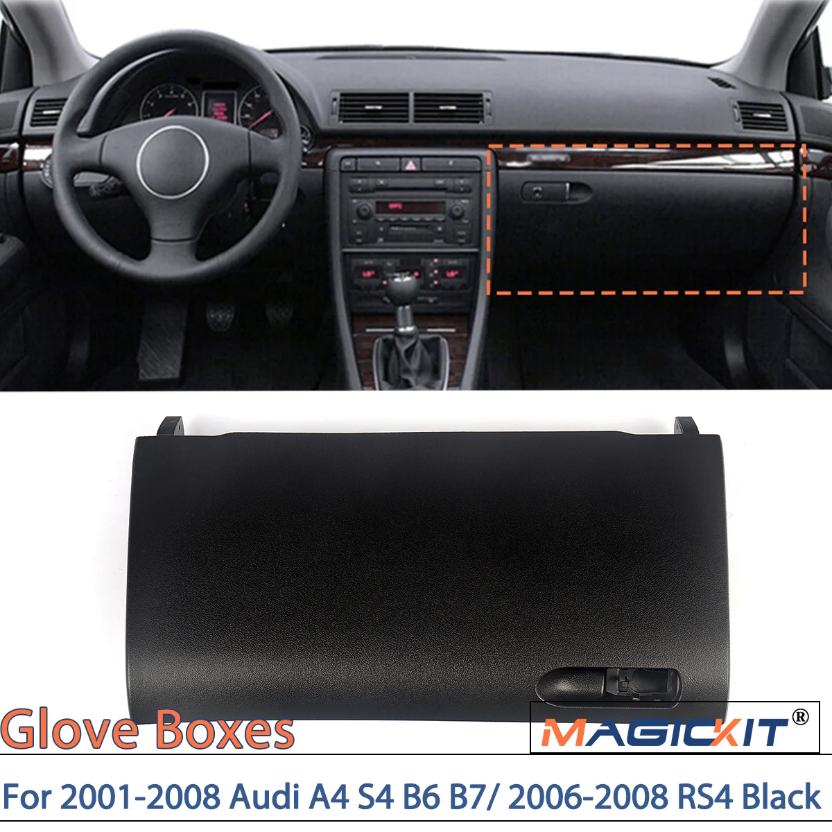 

MAGICKIT For 2001-2008 Audi A4 S4 B6 B7/ 2006-2008 RS4 Black Glove Box Lid Without Buckle CAR Accessories Black Glove Box Lid