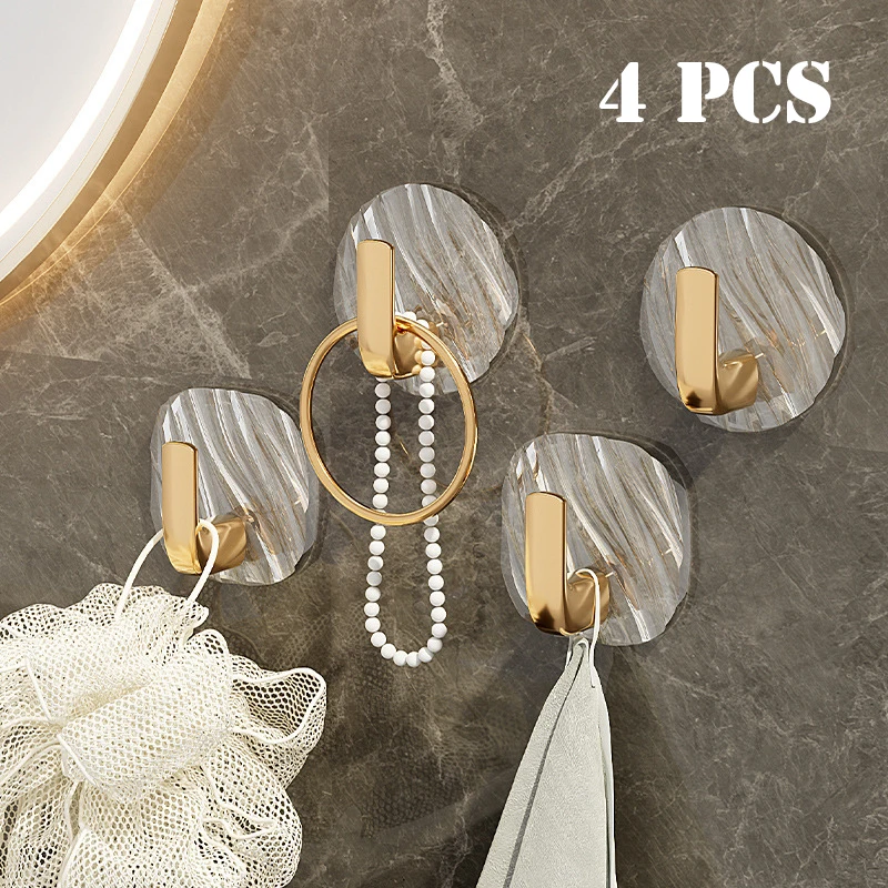 4pcs Luxury Punch-Free Wall Hooks Strong Sticky Coat Hanger Rack for Clothes Towel Bag Key Kitchen & Door Organizer Easy Install