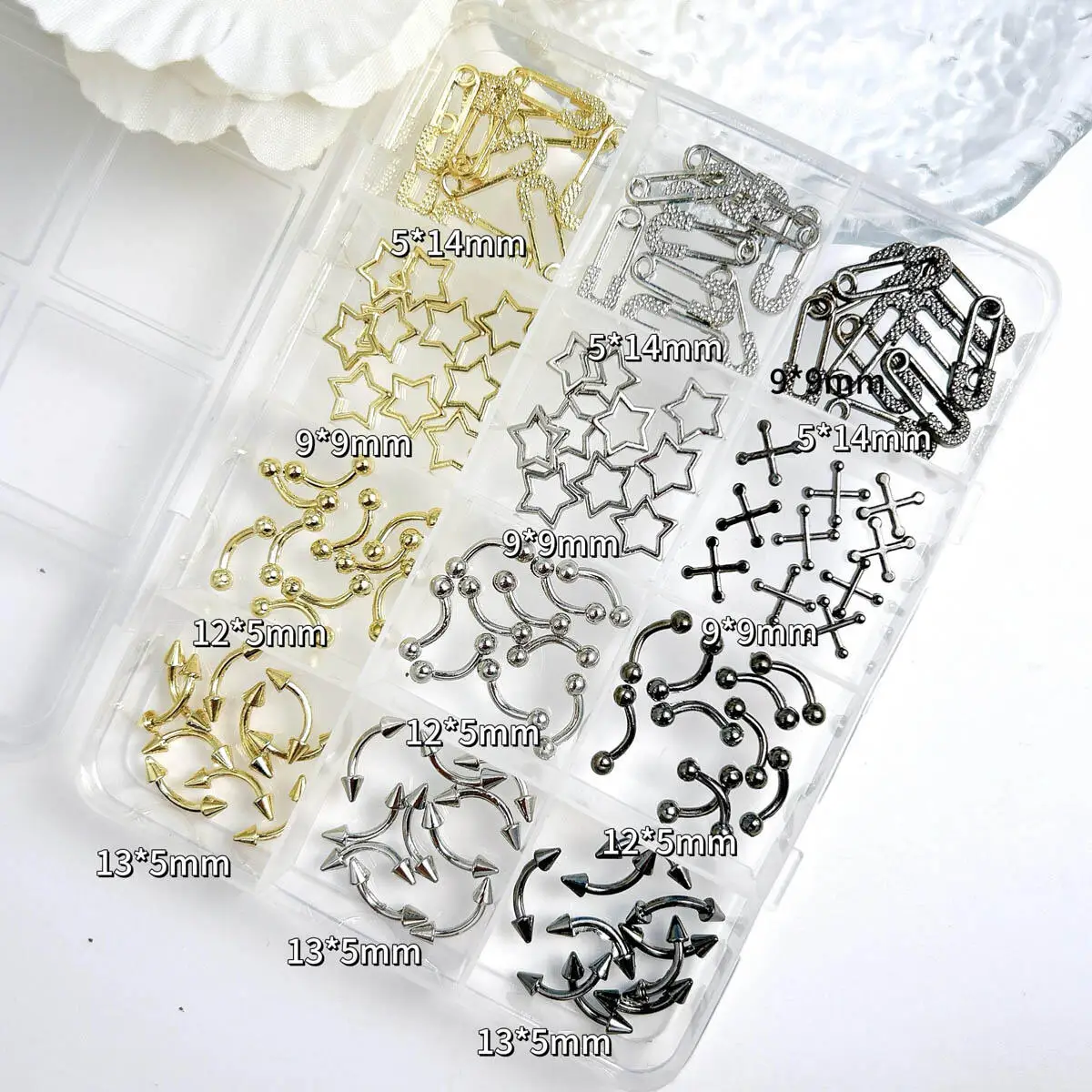 1 caixa vintage punk 3d liga rebite encantos da arte do prego estilo simples estrela anel redondo decoração da arte do prego manicure acessórios diy