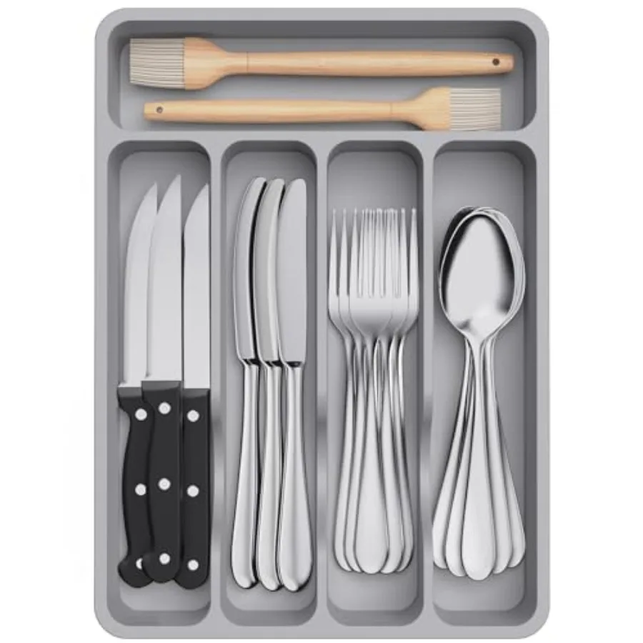 

Silverware Drawer Organizer Tray, Plastic Cutlery Storage for Kitchen, Flatware and Utensil Holder Divider for Spoons Forks Kni