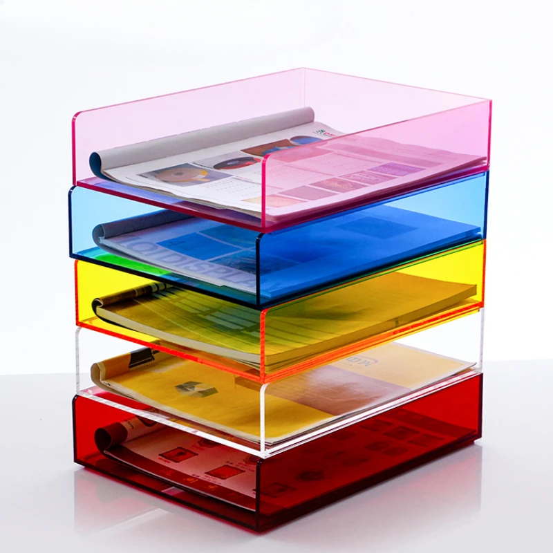 Acrylic A4 File Organizer for Desk Stackable Letter Tray Office Paper Organizer Storage Desktop Document File Sorter