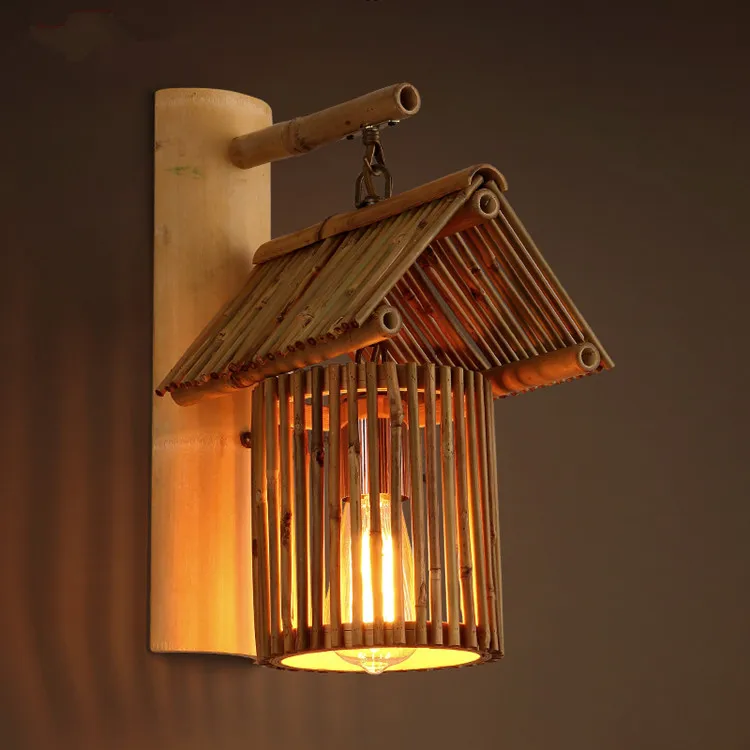 Nostalgic Bamboo Handmade Archaize Color Wall Lamp E27 LED Warm Sconce Ideal for Bar Club Restaurant