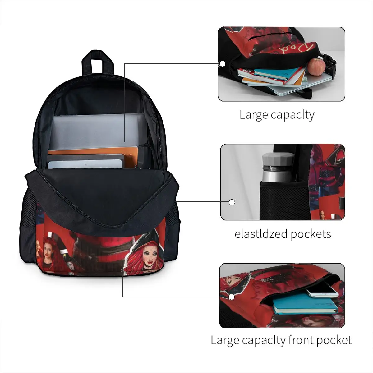 Discendenti 4 The Rise Of Red Accessori Zaini Ragazzi Ragazze Bookbag Borse da scuola di grande capacità Zaino per laptop Borsa a tracolla