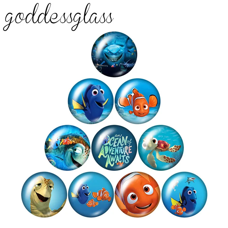 Disney Finding Nemo Dory Dolly Fish 10pcs 12mm/18mm/20mm/25mm Round photo glass cabochon flat back Making findings for bracelets