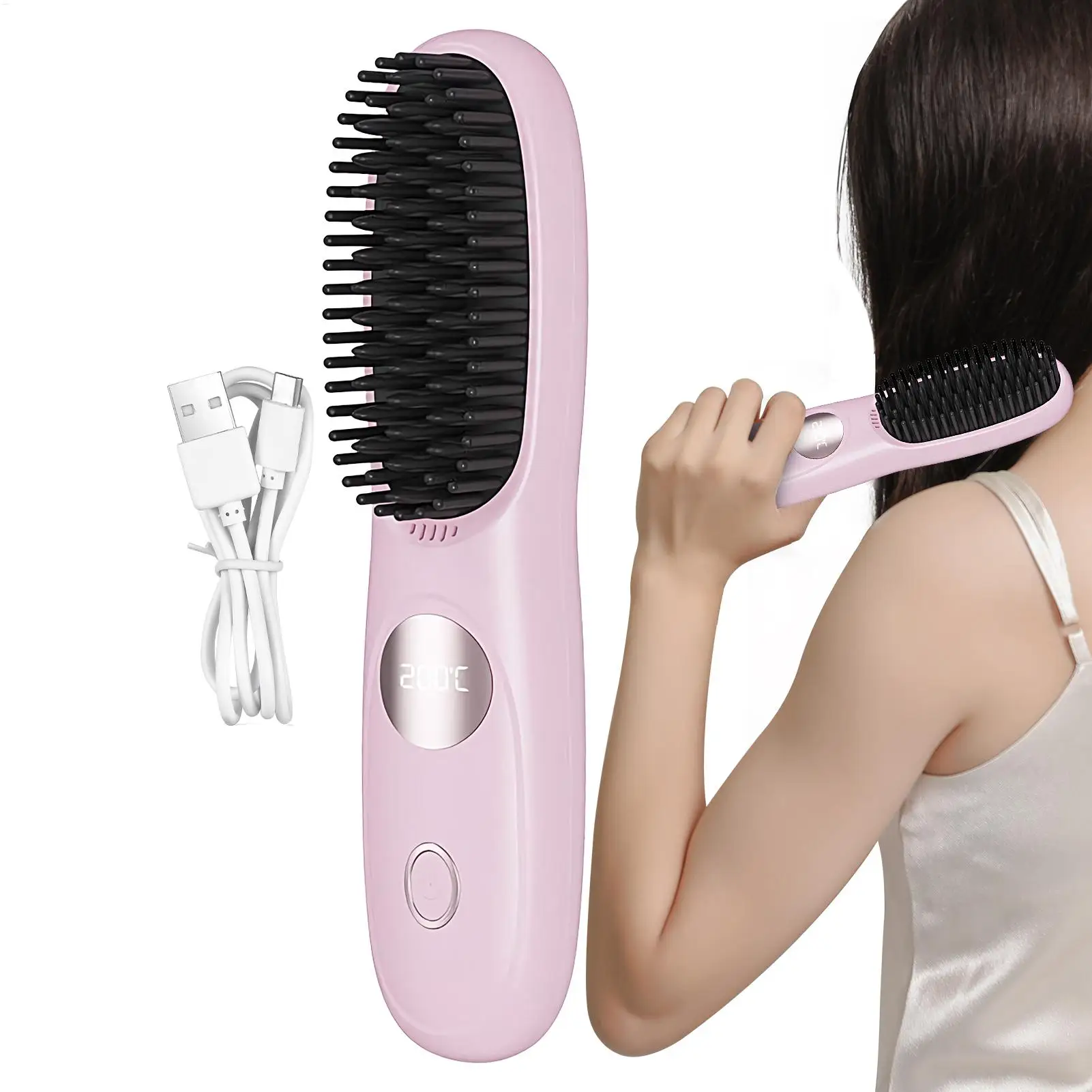 

Cordless Hair Straightener Brush 3 Temperature Electric Negative Ions Ceramic Anti-Scald Heated Comb Hair Styling Tools