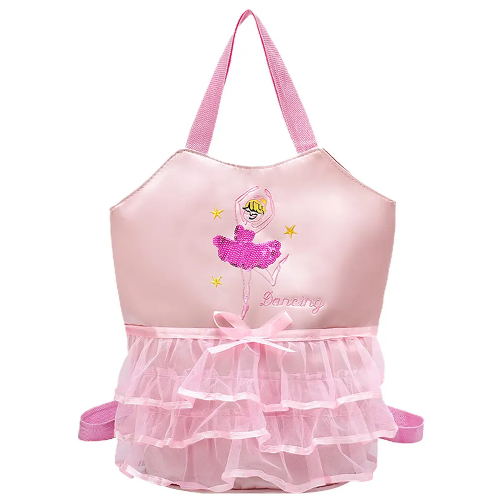 1Pcs Pink Ballet Backpack Adjustable Straps with Lace Design Metal Zipper Versatile Handbag for Dance Label for Name Phone
