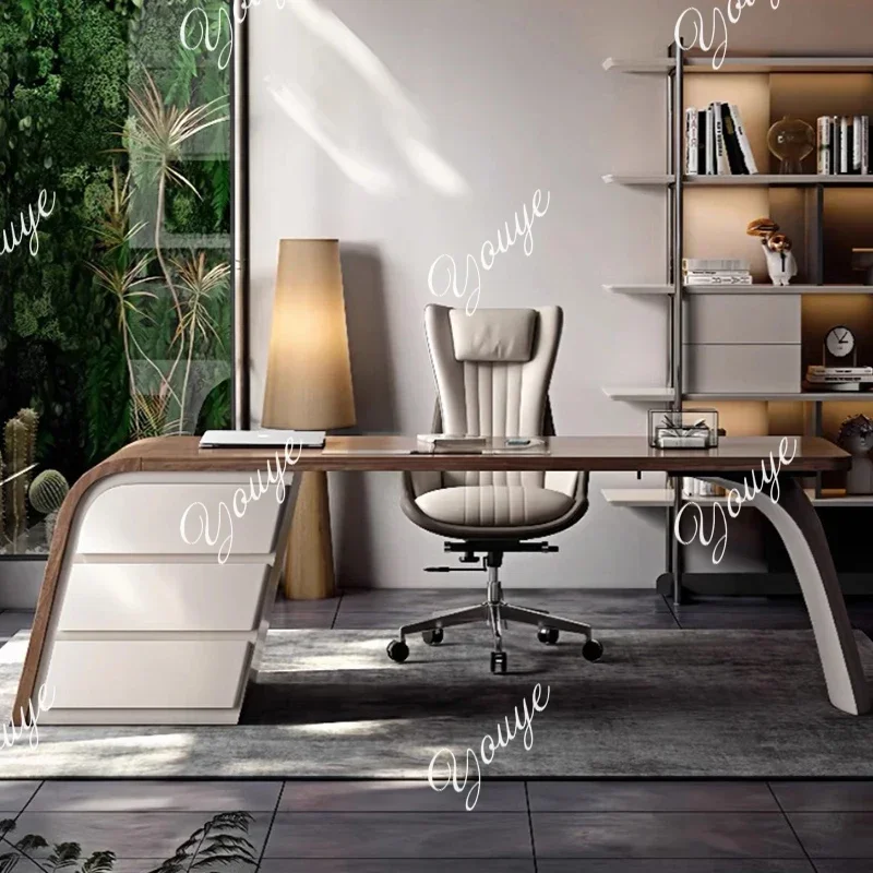 N49 J Retro Style Desk Study Home Office Computer Desk Writing Desk Light Luxury Modern Simple Solid Wood