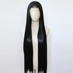 Natural Black Synthetic Lace Front Wig 40inch Long Straight Jet Black Lace Front Synthetic Wig Pre Plucked Natural Hairline