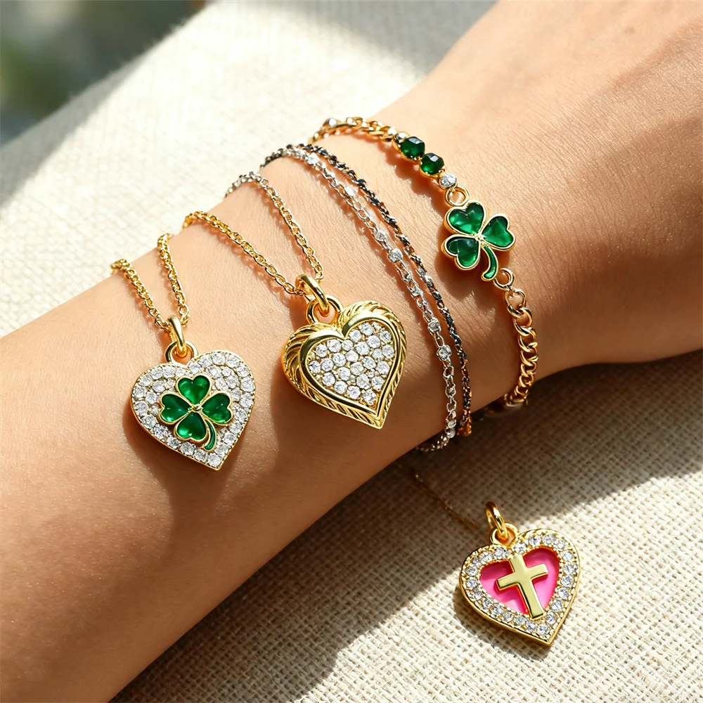 

3Pcs Pendants Brass Heart Charm Cubic Zircon for DIY Jewelry Necklace Bracelet Romantic Hollow Fashion Accessories for Women Men