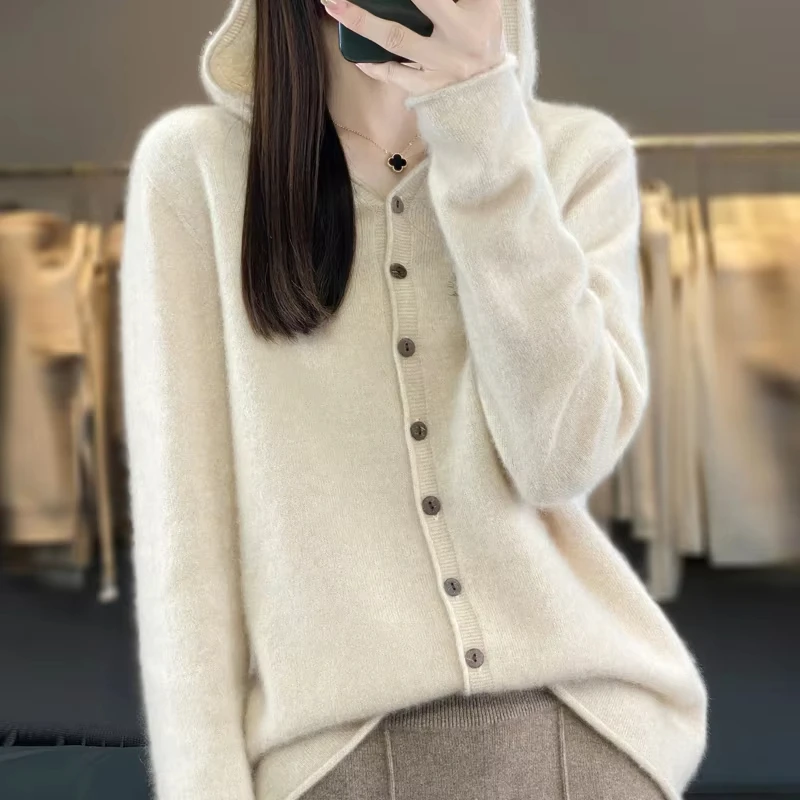 

Knitted Cardigan Women's Autumn And Winter Hoodie Loose Sweater Fashionable Versatile Coat Top