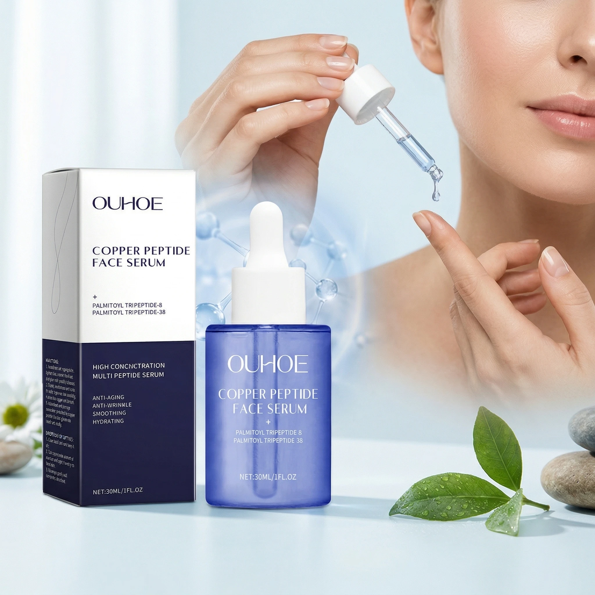 30ML Facial Serum Gentle Moisturizing Nourishing Enhance Smoothness Improve Skin Elasticity Glowing Copper Peptide Face Serum