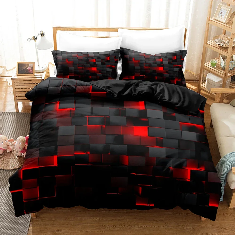 3pcs Duvet Cover Set (1xDuvet Cover + 2xPillowcase Without Core) Red Grid Print Bedding Set Comfortable Duvet Cover for Bedroom