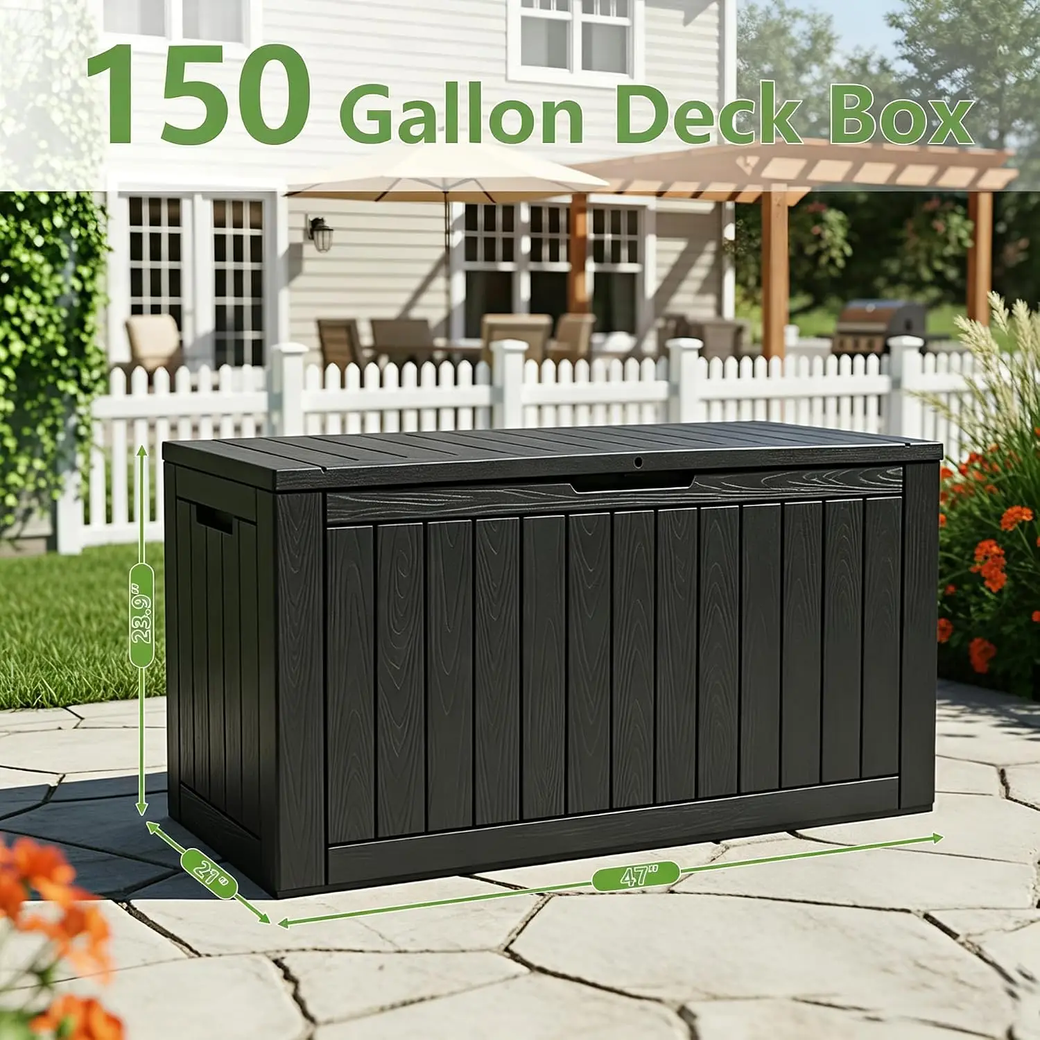 Outdoor Storage Box, 150 Gallon Large Outdoor Resin Deck Box, Storage Waterproof Boxes Lockable Lid for Garden Tools
