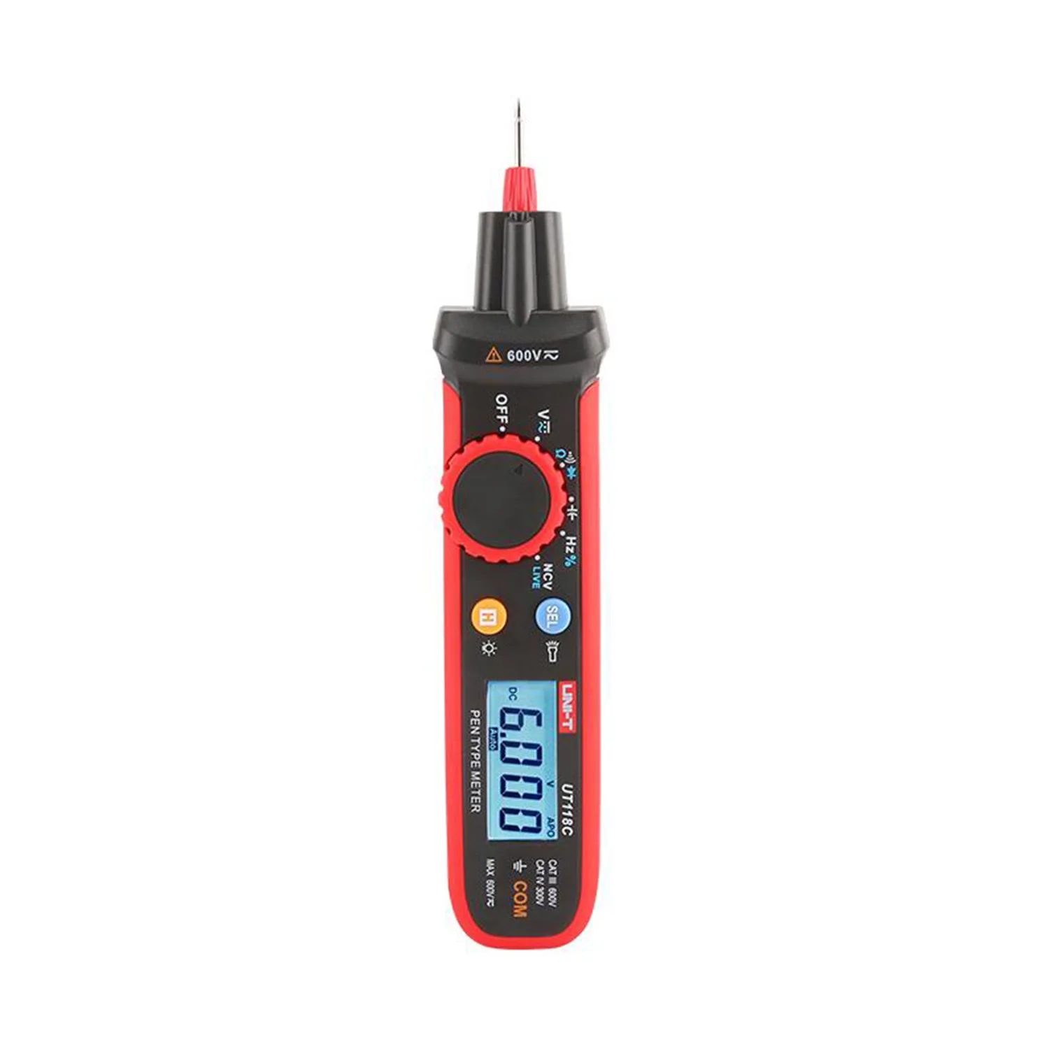 Multímetro digital UNI-T-Mini, medidor tipo caneta, ferramenta elétrica, capacitância grande, True RMS, AC, DC, 600V, UT118C, 60MF