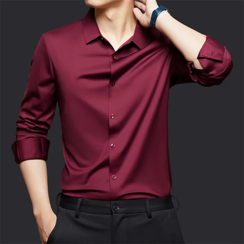 S-6XL Work Classic Solid Color Formal White Shirt Men Long Sleeve Slim Fit Business Non Iron Soft Cozy Men's Shirt Long Sleeve