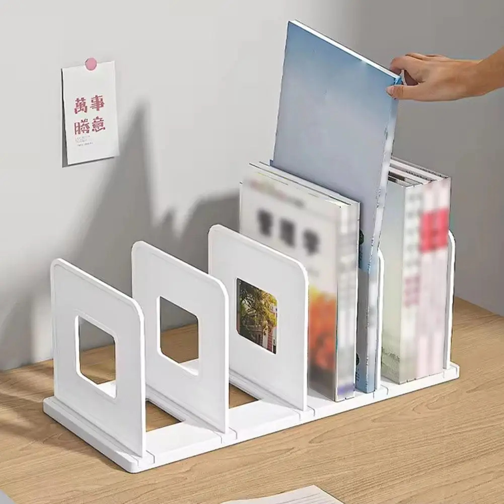 Suporte para livros, 4 compartimentos verticais, plástico, classificador de arquivos, mesa, organizador de armazenamento, escritório, desktop, organizador de arquivos