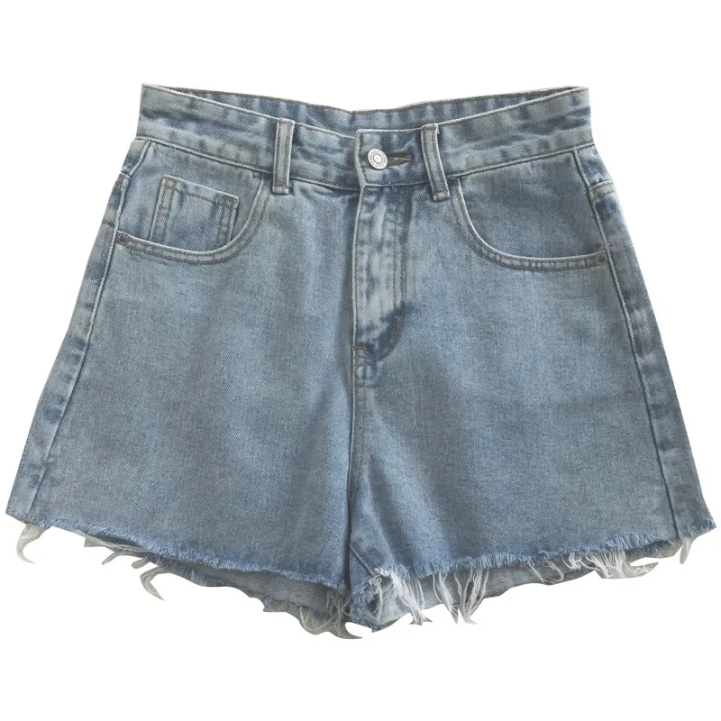 Korean High Waist Raw Edge Denim Shorts Women Summer Basic Button Pocket Jean Shorts For Women All-match Streetwear Denim Short