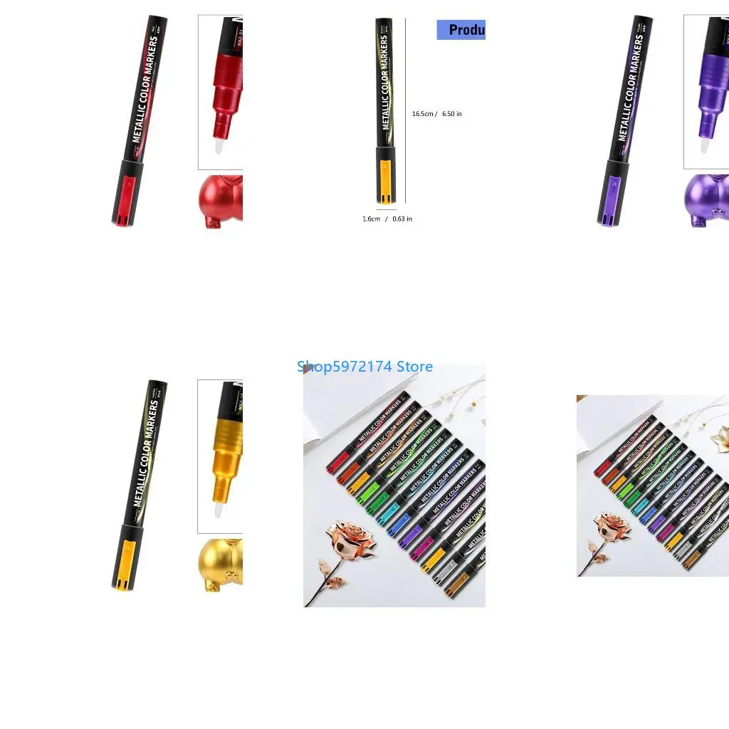 Y3NB 12Pcs Metallic Marker Pen Scrapbook Pen Metallic Pen for Scrapbooking, Metallic Scrapbook Accessories for Card Making