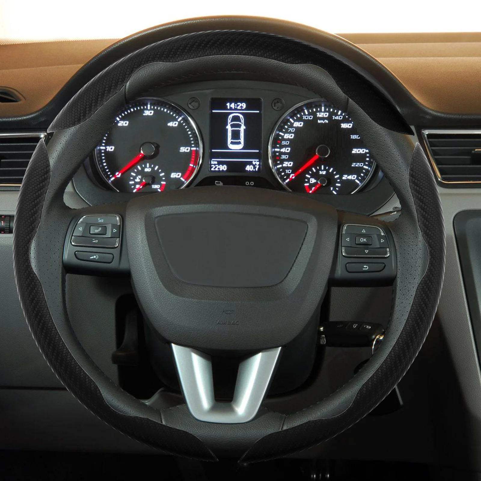 

3Pcs 15-Inch Carbon Fiber Steering Wheel Cover Universal Anti-Slip Grip Protector Soft Durable All Season Car Steering Accessory