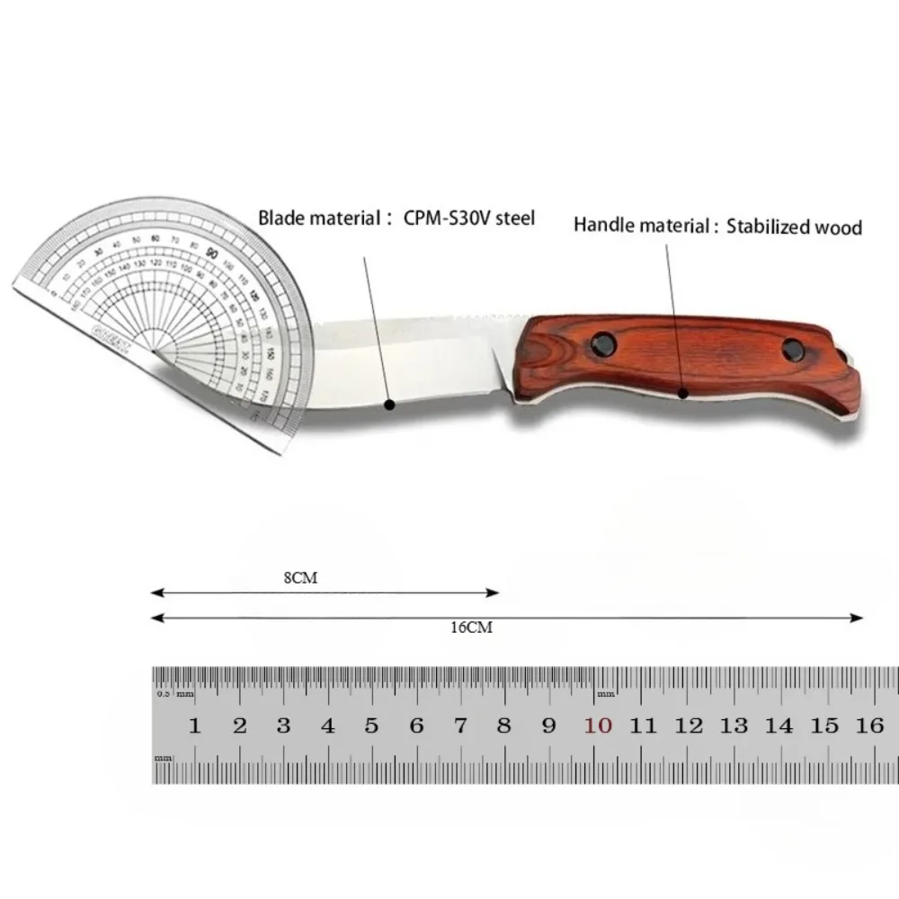 Flash Sale New Straight Knife CPM-S30V Stainless Steel  Cowhide Scabbard Outdoor Backpacking Hunting Fishing Holiday Gifts Tool view 6