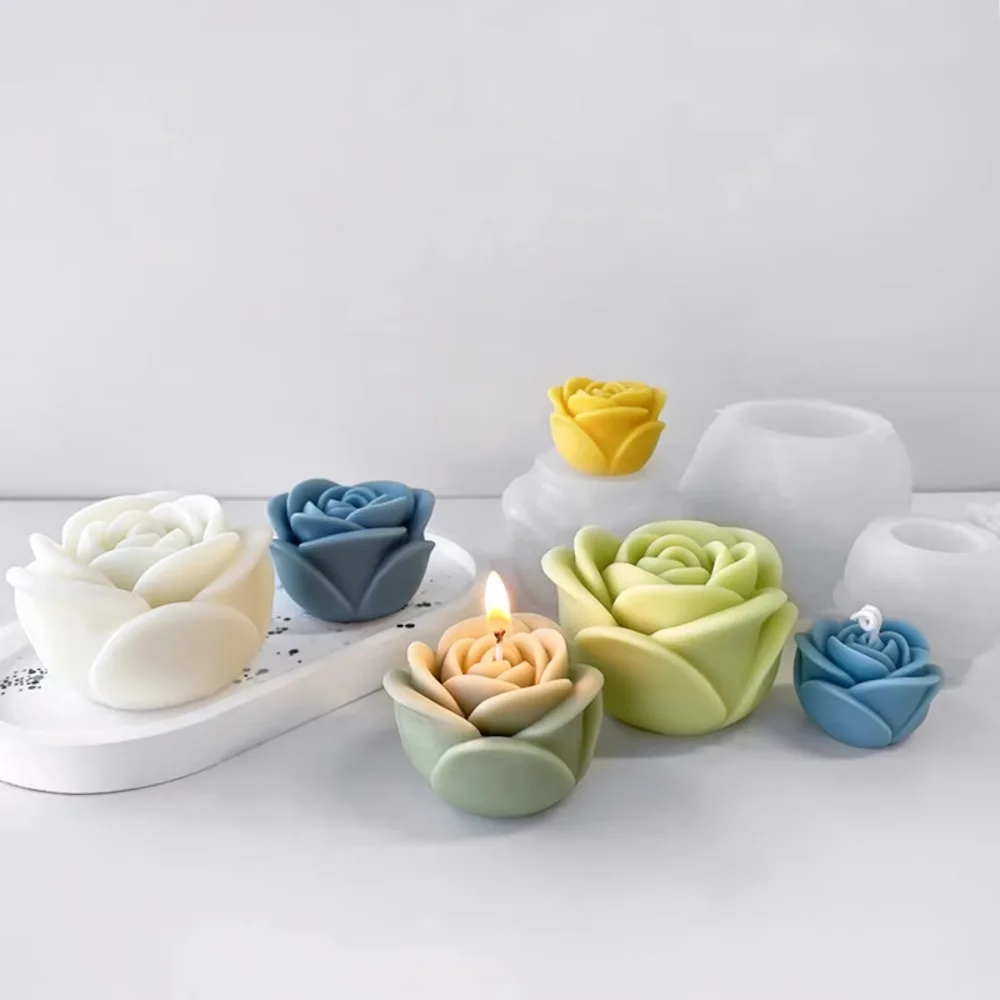 Creative Silicone Flower Mold Rose Flower Shape Non-Stick Candle Making Mold 3D Resin Craft Mold Soap Making