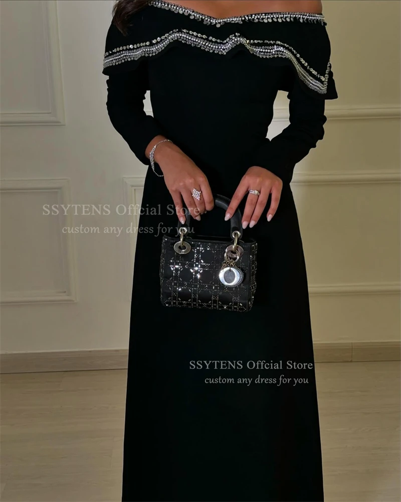 SSYTENS Luxury Long Evening Dresses for Women Beads Floor Prom Dress Off Shoulder Wedding Guest Special Events Gowns Custom