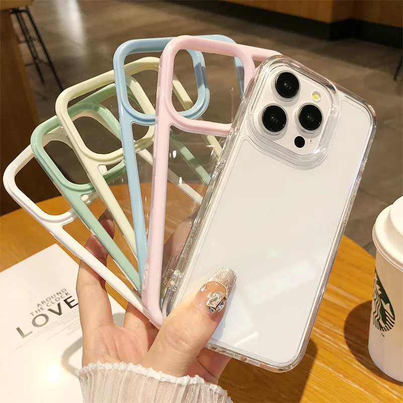 Candy Color Soft Border Transparent Phone Case For IPhone 15 Pro Max 14 13 12 11 14PRO Hard Silicone Acrylic Back Cover Coque