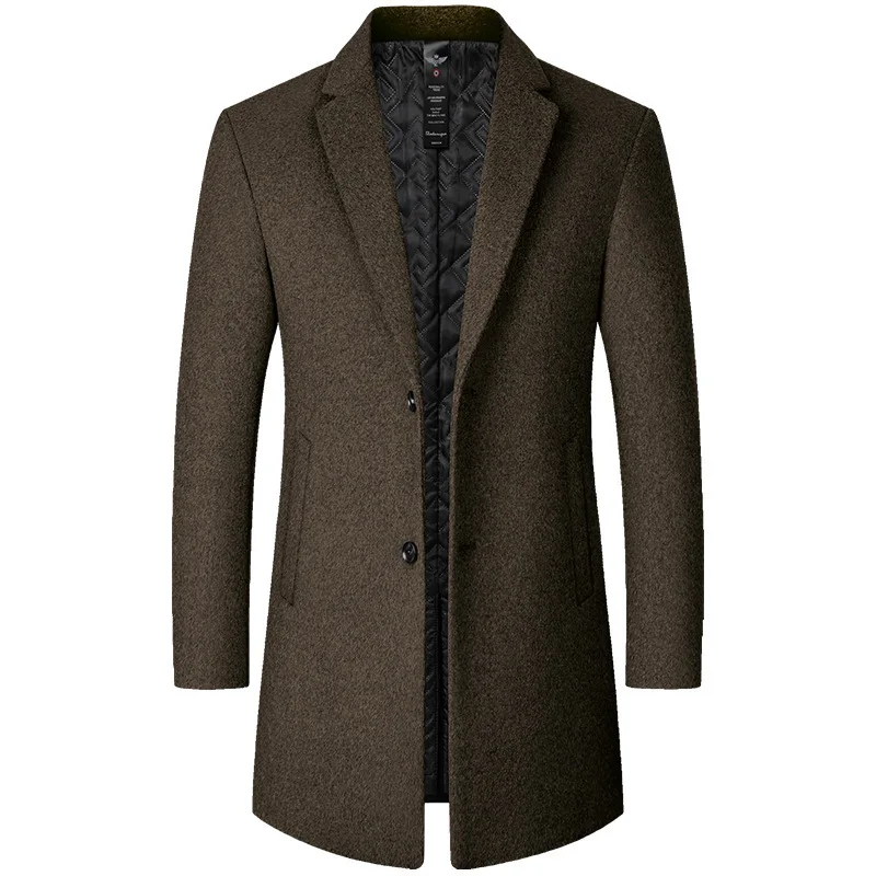 Autumn and Winter Medium and Long Woolen Coat Men Middle-aged Smooth Hair Casual Woolen Coat New Trench Mens Clothing