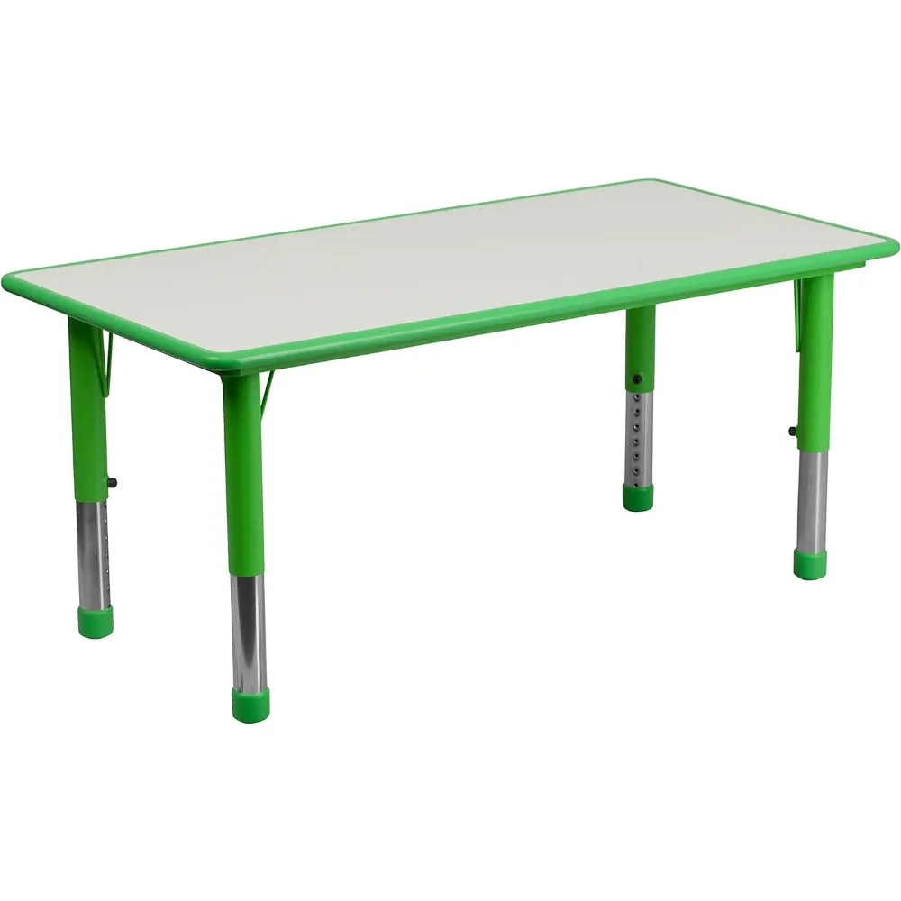 Children Furniture Sets, 23.625x47.25 Green Plastic Height Adjustable Activity Table Children Furniture Sets