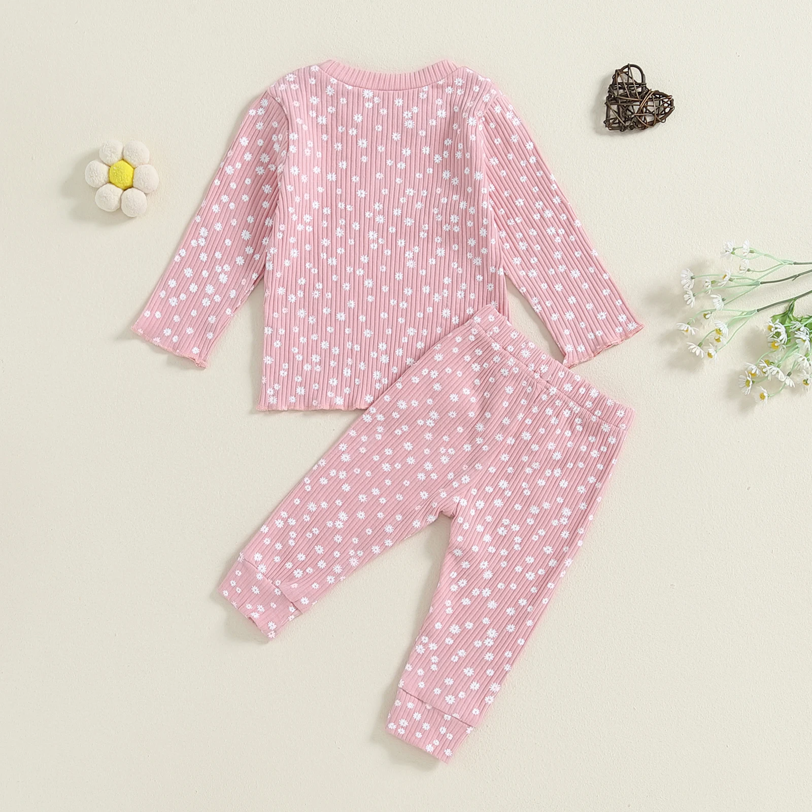 : Floral Ribbed Girls Outfit Set 3