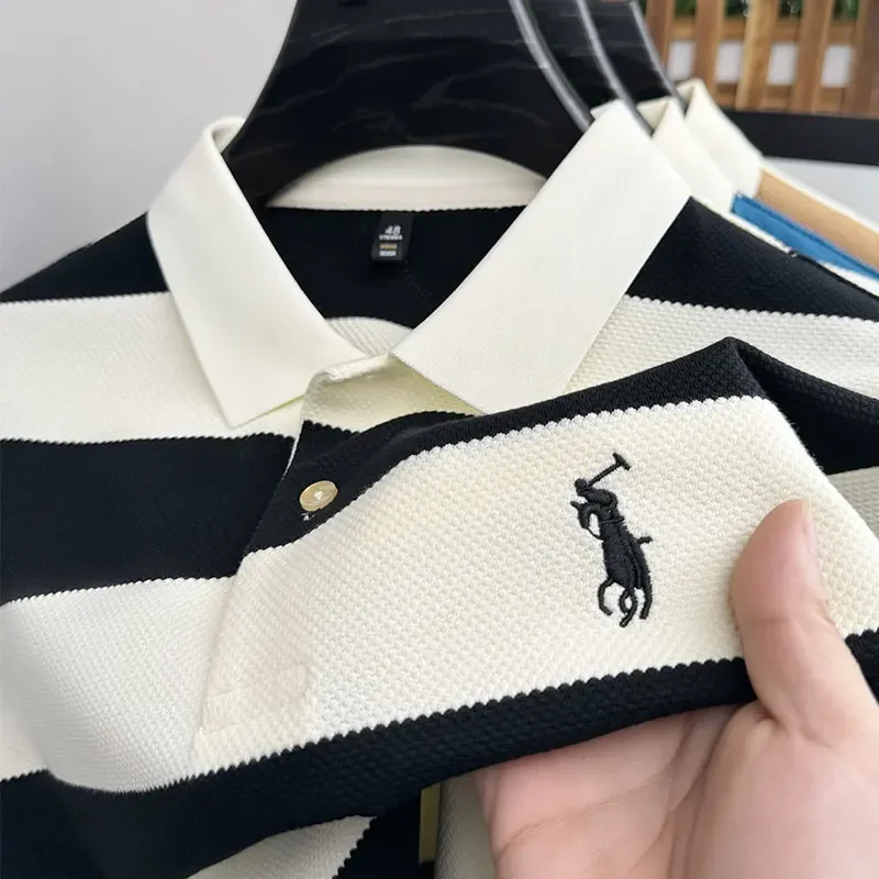 

High-end Striped POLO Shirt Men's Summer New Paul Short-sleeved T-shirt Business Casual Brand Embroidered Fashion Men Clothing
