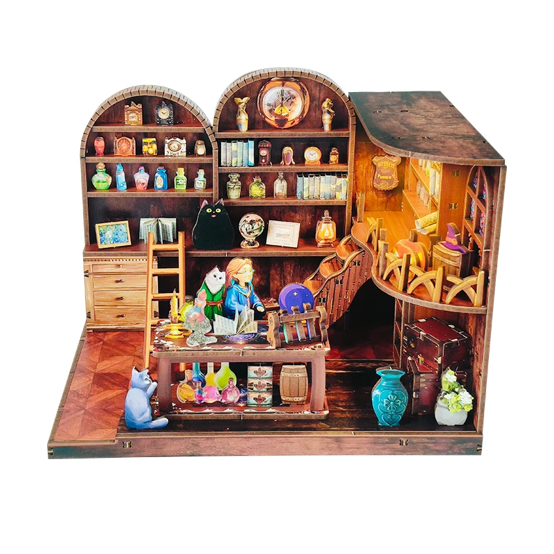 Kits de construction miniatures en bois, bricolage, potion magique, maisons de poupée de laboratoire avec meubles, maisons de poupée pour amis, cadeaux d'anniversaire